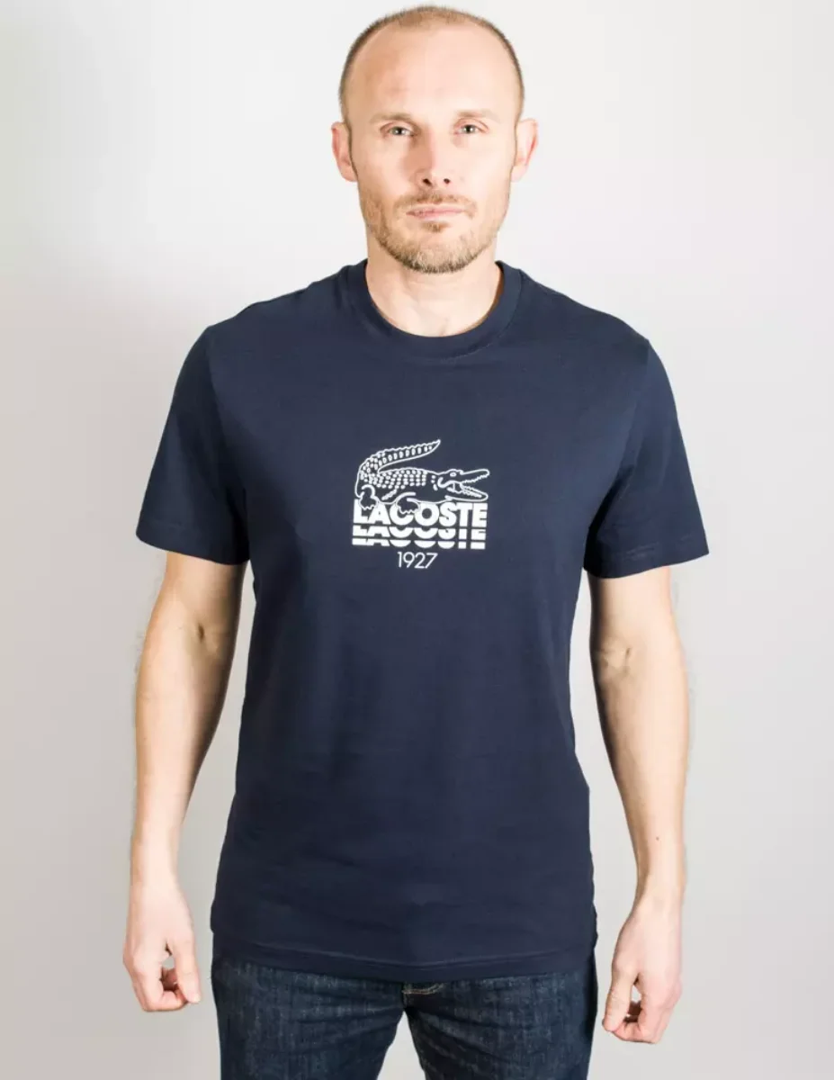 Lacoste TH1228 Printed Croc Logo T-Shirt | Navy