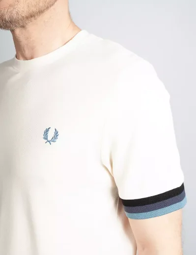Fred Perry Striped Cuff Pique T-Shirt | Ecru