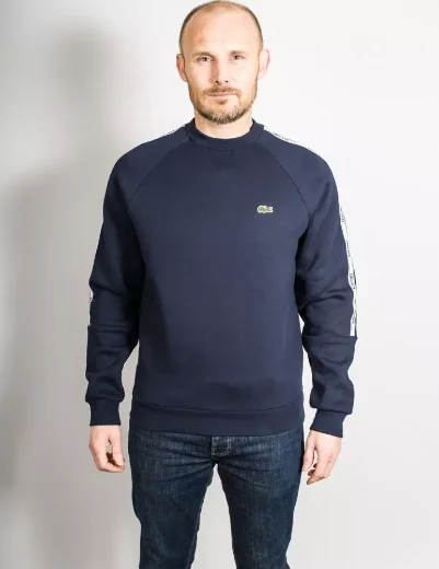 Lacoste Branded Tape Sleeve Sweatshirt | Navy