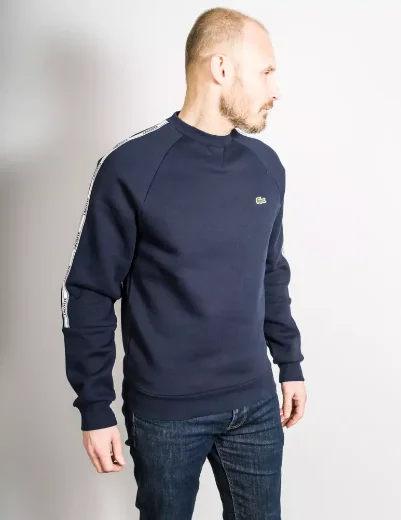 Lacoste Branded Tape Sleeve Sweatshirt | Navy