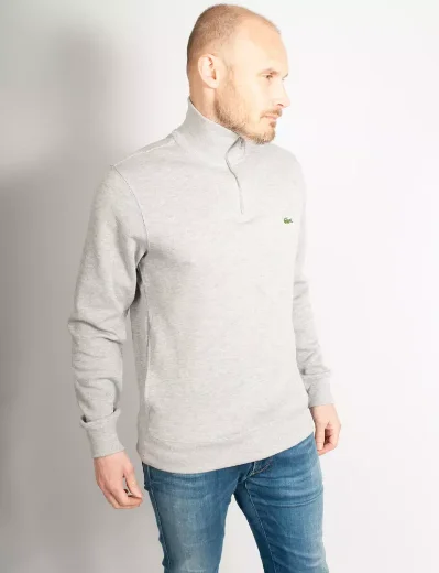 Lacoste Men's Zip Funnel Neck Cotton Sweater | Light Grey