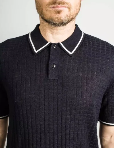 Ted Baker Pitfeld Textured Knit Polo Shirt | Navy
