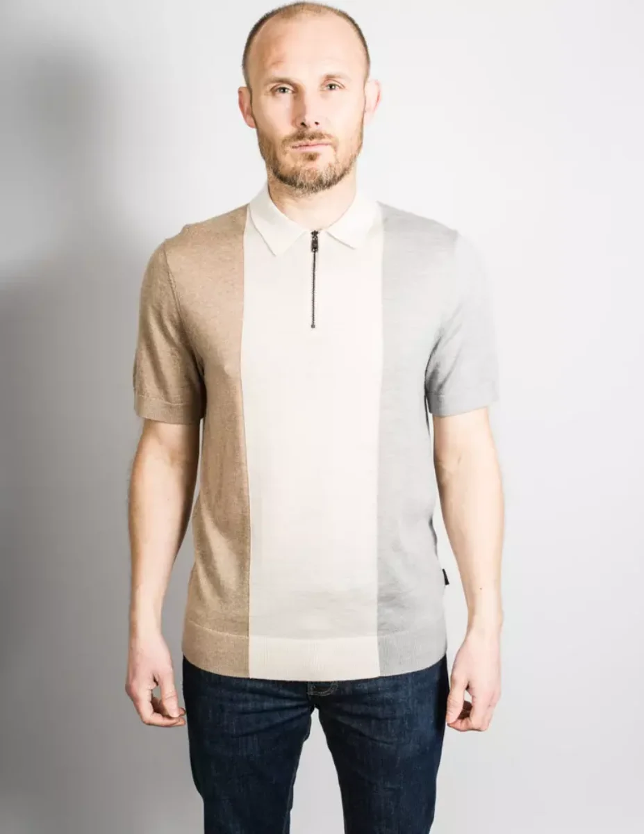 Ted Baker Swansea Colour-Block Knitted Polo Shirt | Grey Marl
