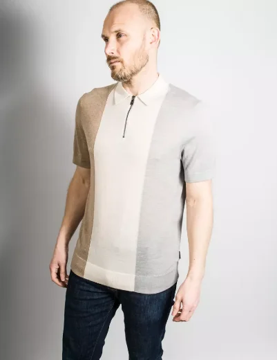 Ted Baker Swansea Colour-Block Knitted Polo Shirt | Grey Marl
