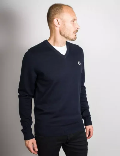 Fred Perry  V Neck Knitted Jumper | Navy