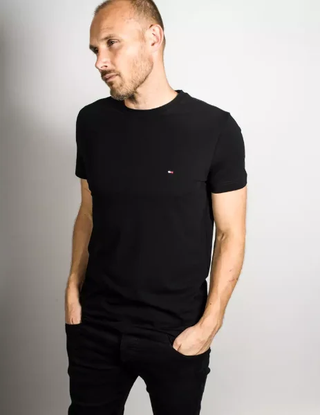 Tommy Hilfiger Stretch Slim Fit T-Shirt | Flag Black Tommy Hilfiger Stretch Slim Fit T-Shirt | Flag Black