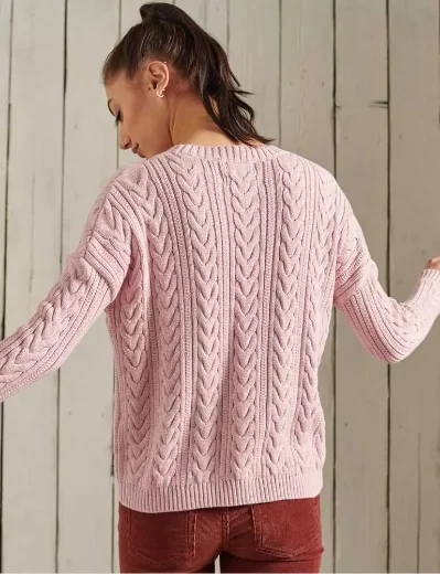 Superdry Dropped Shoulder Cable Knit Jumper |  Nappa Pink Twist