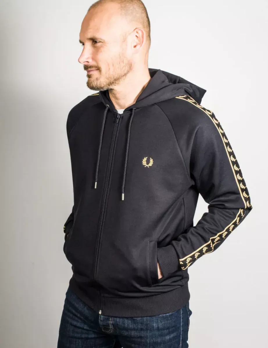 Cockney Rebel Fashions. Fred Perry Gold Tape Sleeve Hooded Track