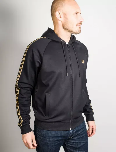 Fred Perry Gold Tape Hooded Track Jacket | Navy