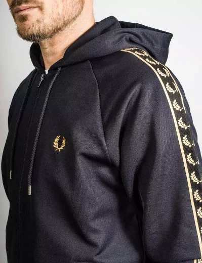 Fred Perry Gold Tape Hooded Track Jacket | Navy