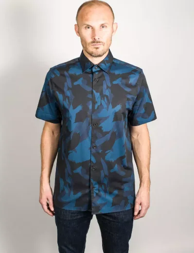 Ted Baker PLAYO Short Sleeve Camo Print Shirt | Navy