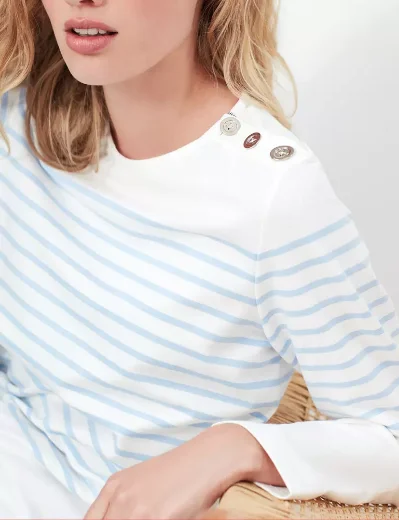 Joules Womens Seacombe Button Shoulder Stripe Top | Cream/Blue