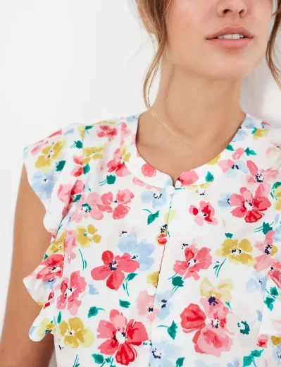 Joules Anastasia Frill Sleeve Top | Chalk Floral