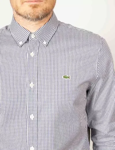 Lacoste  Men's Long Sleeve Gingham Check Shirt | White/Navy