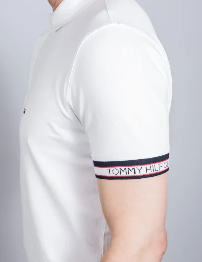 Tommy Hilfiger Cuff Branded Regular Fit Polo Shirt | White