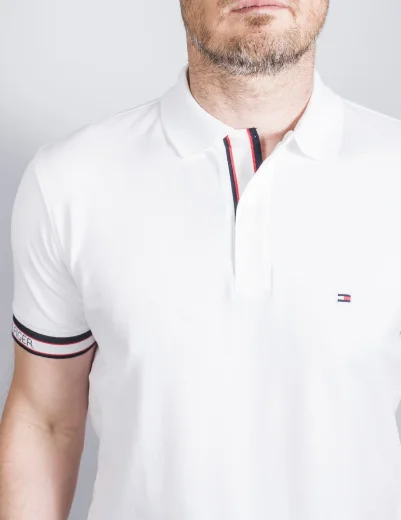 Tommy Hilfiger Cuff Branded Regular Fit Polo Shirt | White