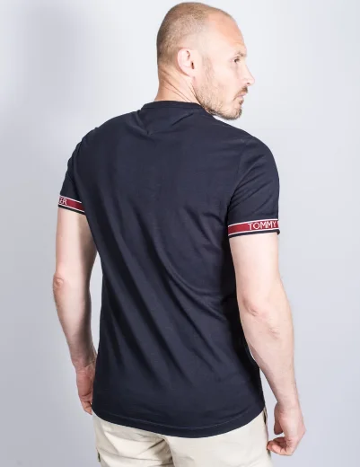 Tommy Hilfiger Striped Logo Cuff T-Shirt | Navy