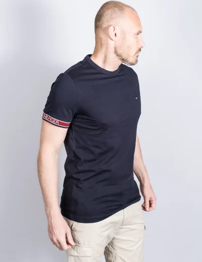 Tommy Hilfiger Striped Logo Cuff T-Shirt | Navy