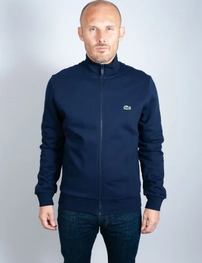 Lacoste Full Zip Organic Cotton Fleece Sweater | Navy