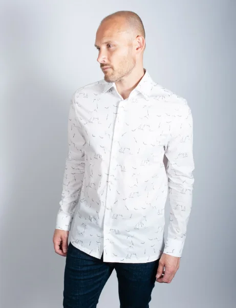 Ted Baker Zaarly LS Diver Printed Shirt | White Ted Baker Zaarly LS Diver Printed Shirt | White