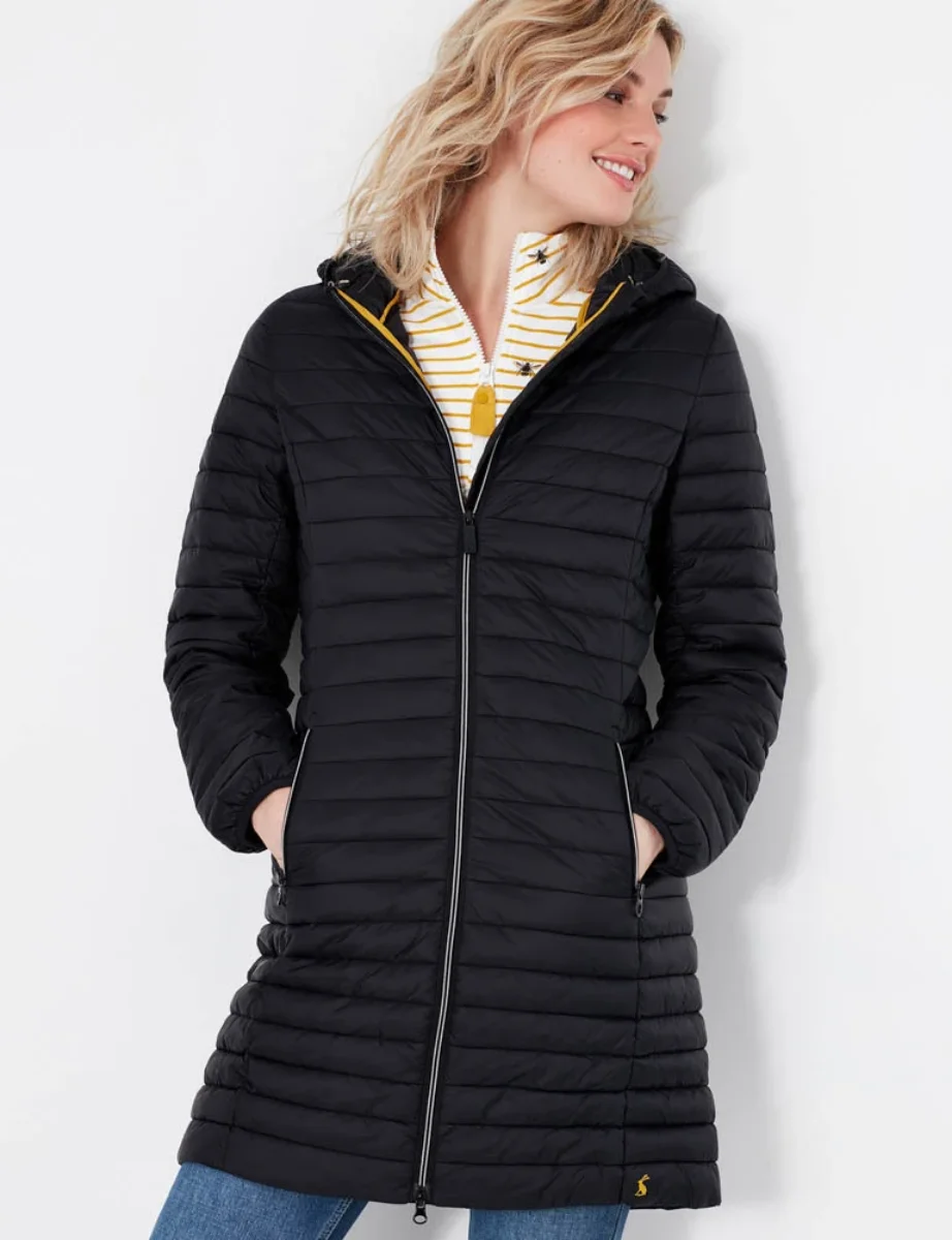 Joules Snug Long Packable Showerproof Jacket | Black