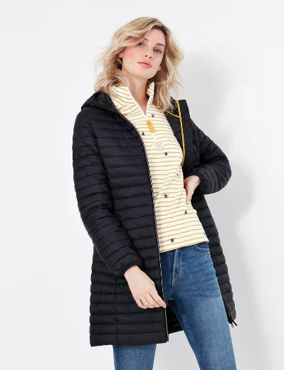 Joules Snug Long Packable Showerproof Jacket | Black