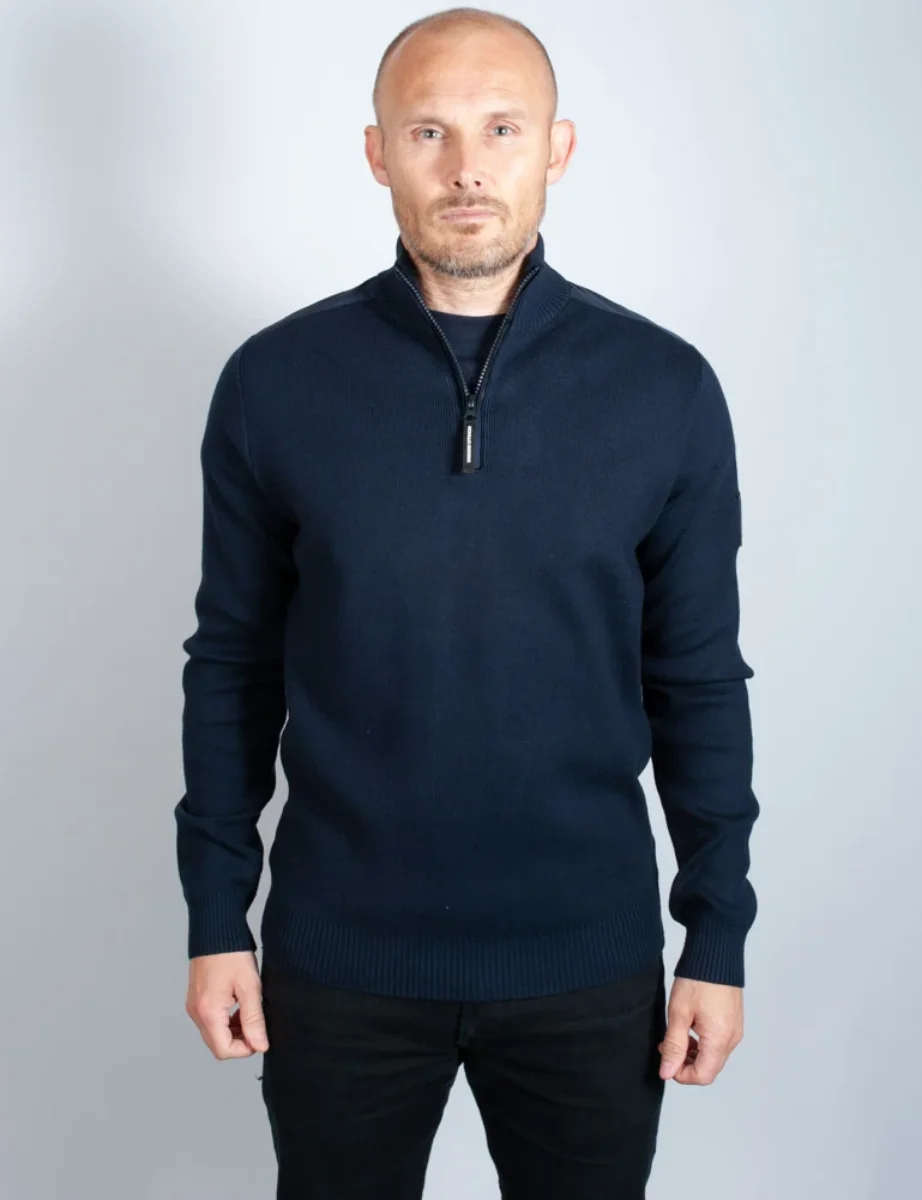 Weekend Offender Boston Half Zip Knitted Jumper | Navy