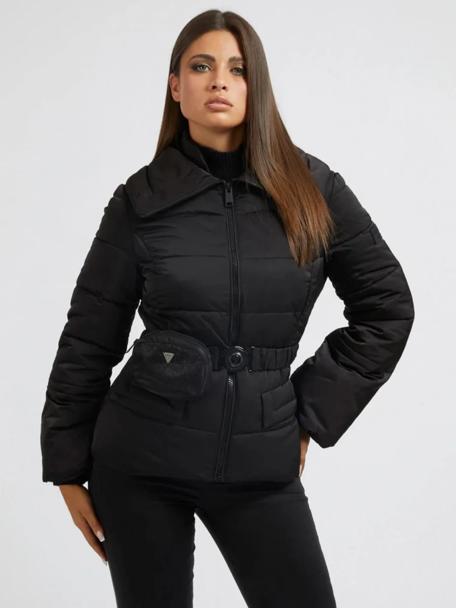 Guess Belted Glitzy Puffa Jacket | Black