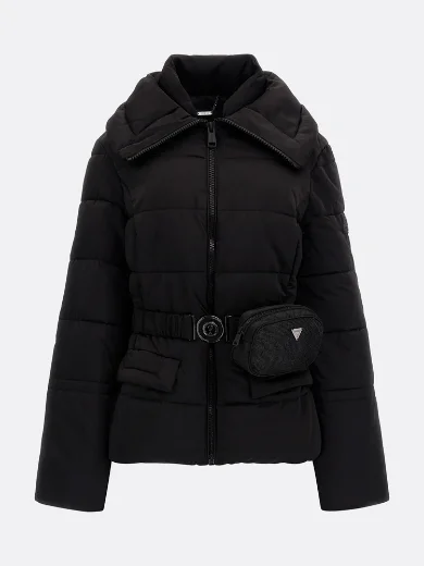 Guess Belted Glitzy Puffa Jacket | Black