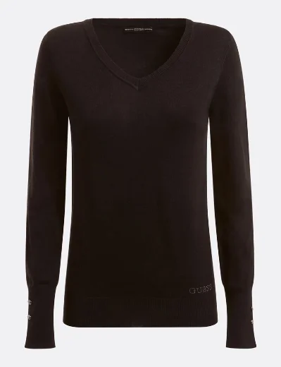 Guess Gena V Neck Knitted Sweater | Black