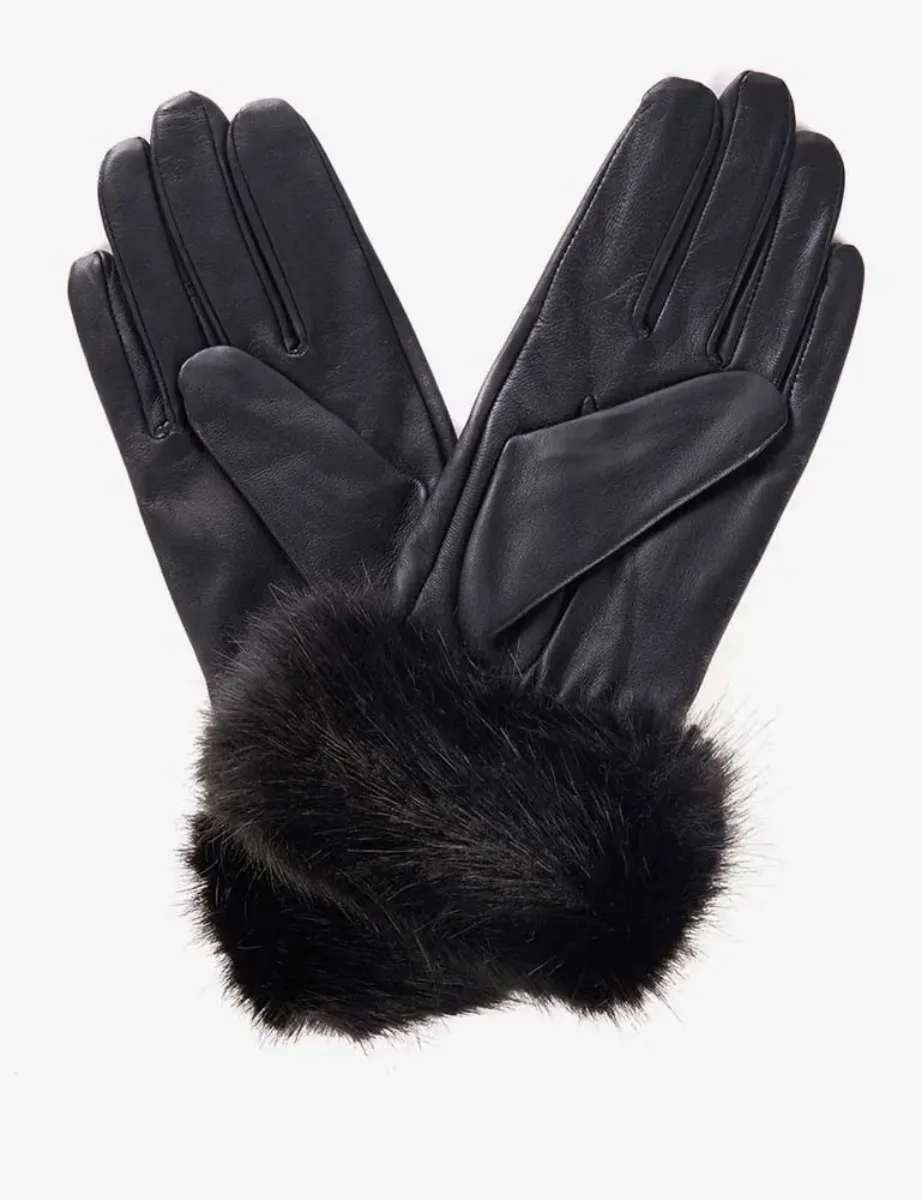 Barbour Faux Fur Trimmed Leather Gloves | Black