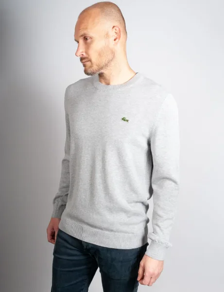 Lacoste Men's Organic Cotton Crew Neck Sweater | Light Grey Marl Lacoste Men's Organic Cotton Crew Neck Sweater | Light Grey Marl