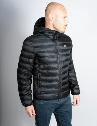 Lacoste Men's Quilted Hooded Jacket | Black