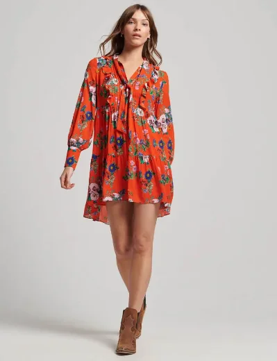 Superdry Studios Off Duty Mini Dress | Floral Flame Red