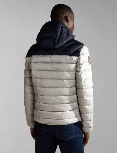 Napapijri Aerons Hooded Colour-block Puffer Jacket | Grey