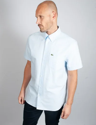 Lacoste Men's Regular Fit Short Sleeve Oxford Shirt | Light Blue