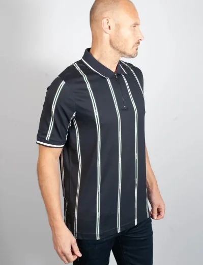 Ted Baker Sisons Stripe Logo Polo Shirt | Navy