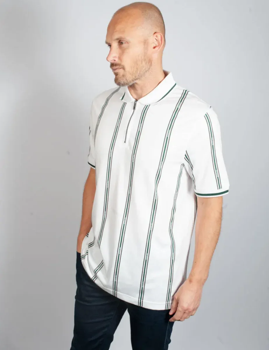 Ted Baker Sisons Stripe Logo Polo Shirt | White