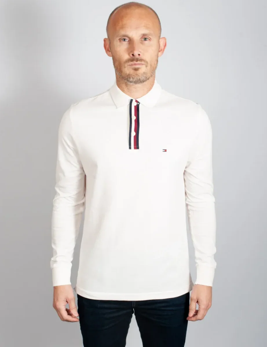 Tommy Hilfiger Global Stripe Placket Long Sleeve Polo | Ancient White