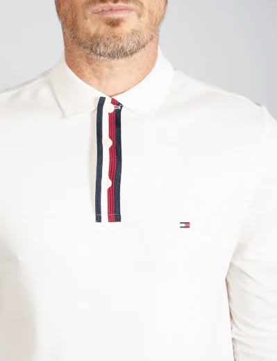 Tommy Hilfiger Global Stripe Placket Long Sleeve Polo | Ancient White