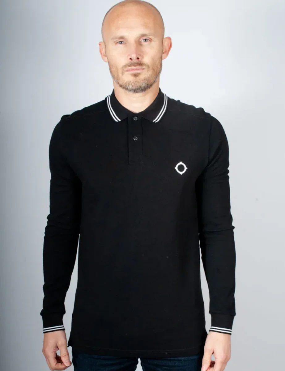 MA Strum LS Double Tipped Polo Shirt | Black