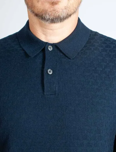 Ted Baker Morar Long Sleeved Knitted Polo Shirt | Navy