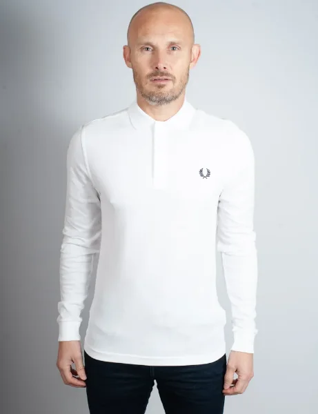Fred Perry Long Sleeve Plain Polo Shirt | White Fred Perry Long Sleeve Plain Polo Shirt | White
