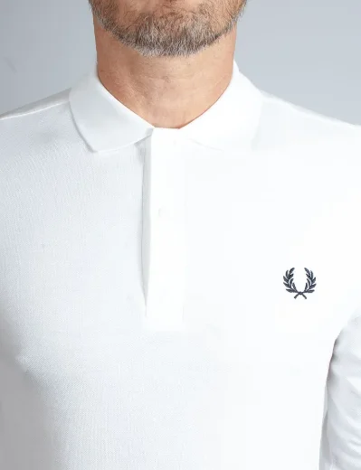 Fred Perry Long Sleeve Plain Polo Shirt | White