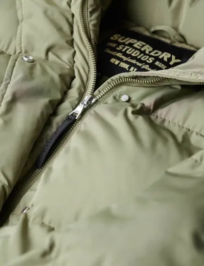 Superdry Longline Hooded Puffer Coat | Wild Khaki