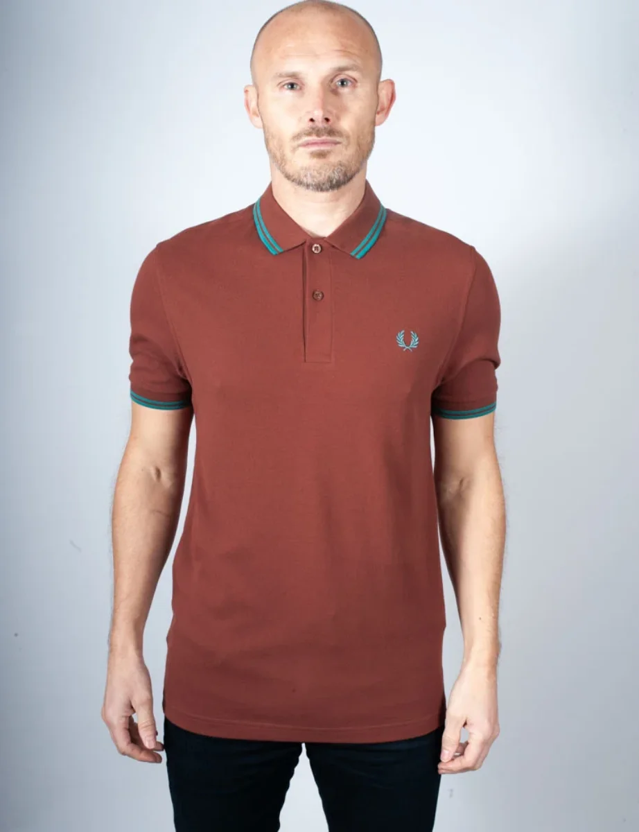 Fred Perry Twin Tipped Polo Shirt | Whisky Brown / Mint