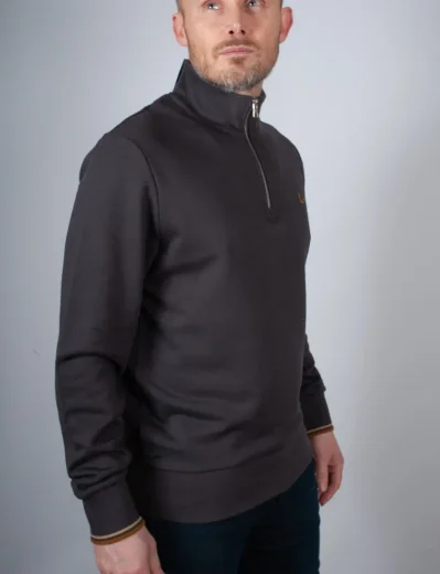 Fred Perry Half Zip Sweatshirt | Anchor Grey / Caramel