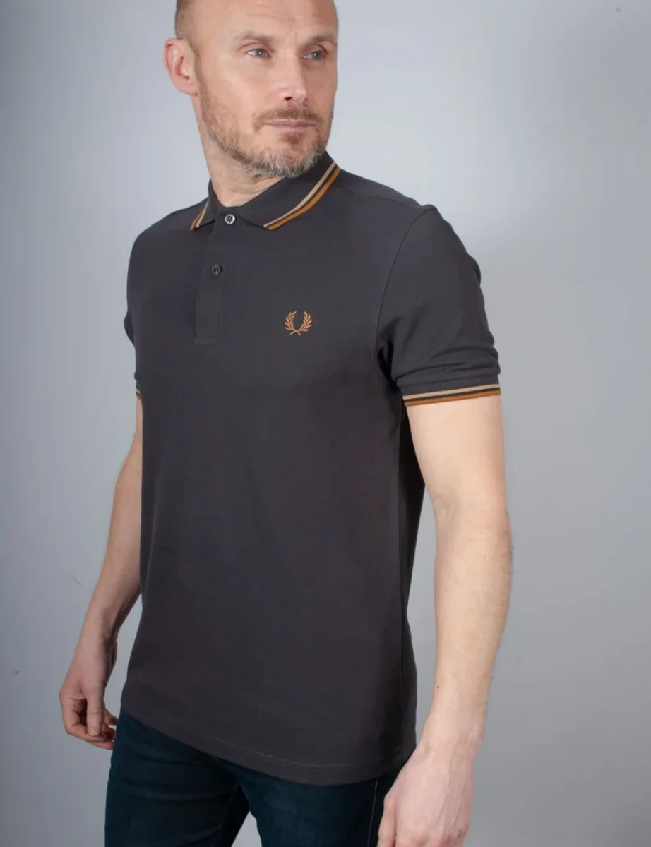 Fred Perry Twin Tipped Polo Shirt | Anchor Grey / Caramel