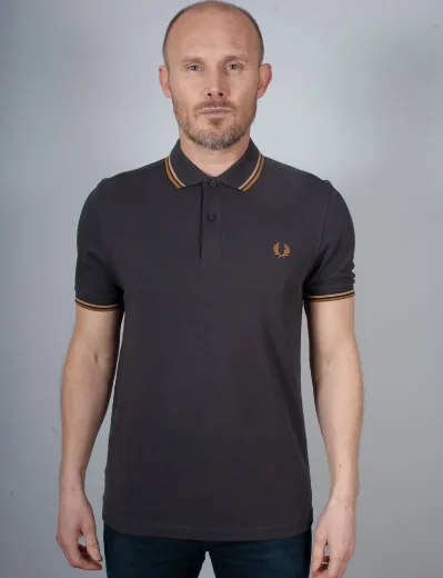 Fred Perry Twin Tipped Polo Shirt | Anchor Grey / Caramel