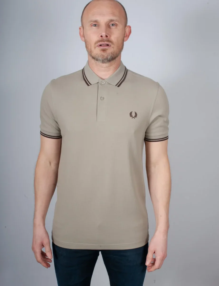 Fred Perry Twin Tipped Polo Shirt | Warm Grey / Carrington Brick